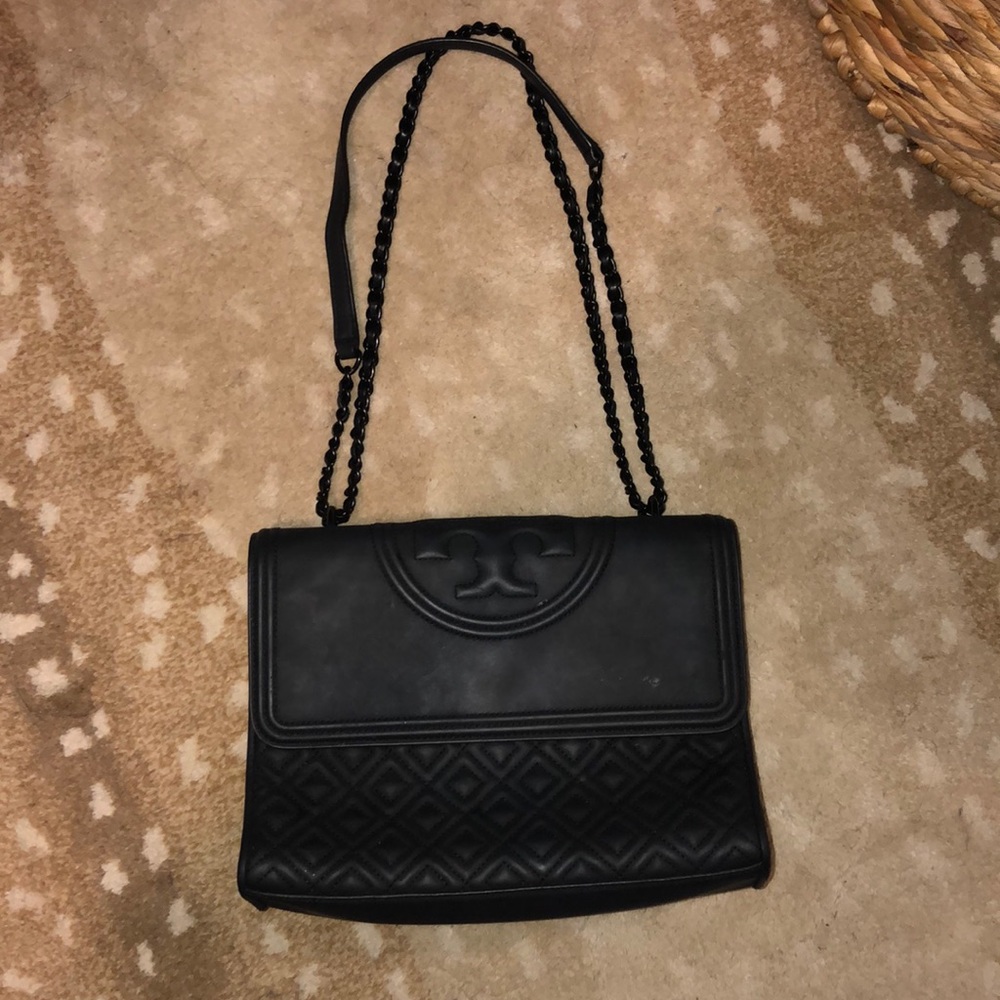 Tory Burch Matte Black Fleming Bag- Large